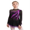 Loyan Kids Girls Shiny Ice Figure Skating Dress Mesh Long Sleeve Roller Skating Dance Competition Performance Costume Purple 6 Years view 1