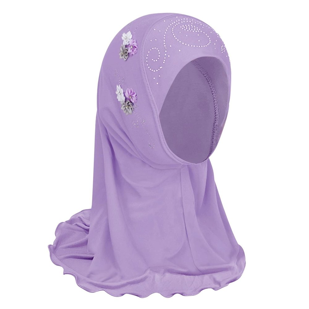 GREUS Girls Hijab Scarf Kids Muslim Headscarf Flower Islamic Arab Head Scarf Wrap One Piece Instant Hijabs for 2-6Y