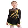 Loyan Kids Girls Shiny Ice Figure Skating Dress Mesh Long Sleeve Roller Skating Dance Competition Performance Costume Yellow 6 Years view 1