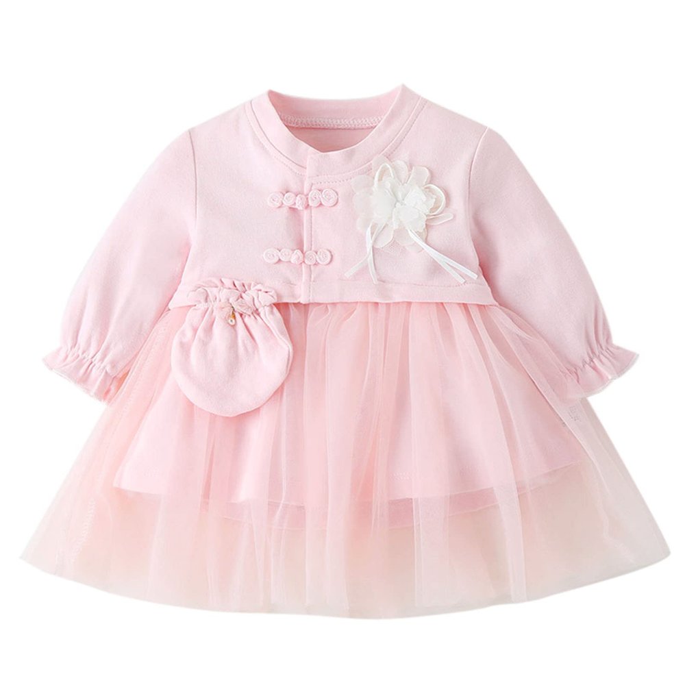 Baby Girls Outfit Kids Toddler Girls Solid Spring Winter Lace Long Sleeve Warm Thick Tulle Princess (Pink, 6-9 Months)
