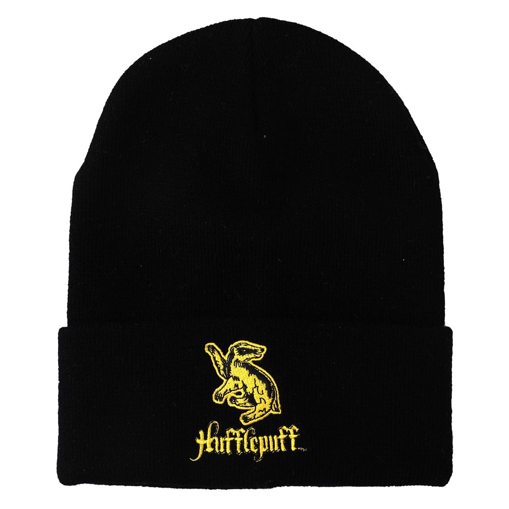 Bioworld Harry Potter Hufflepuff Badger Embroidered Logo Black Cuffed Knitted Beanie hat