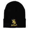 Bioworld Harry Potter Hufflepuff Badger Embroidered Logo Black Cuffed Knitted Beanie hat view 1