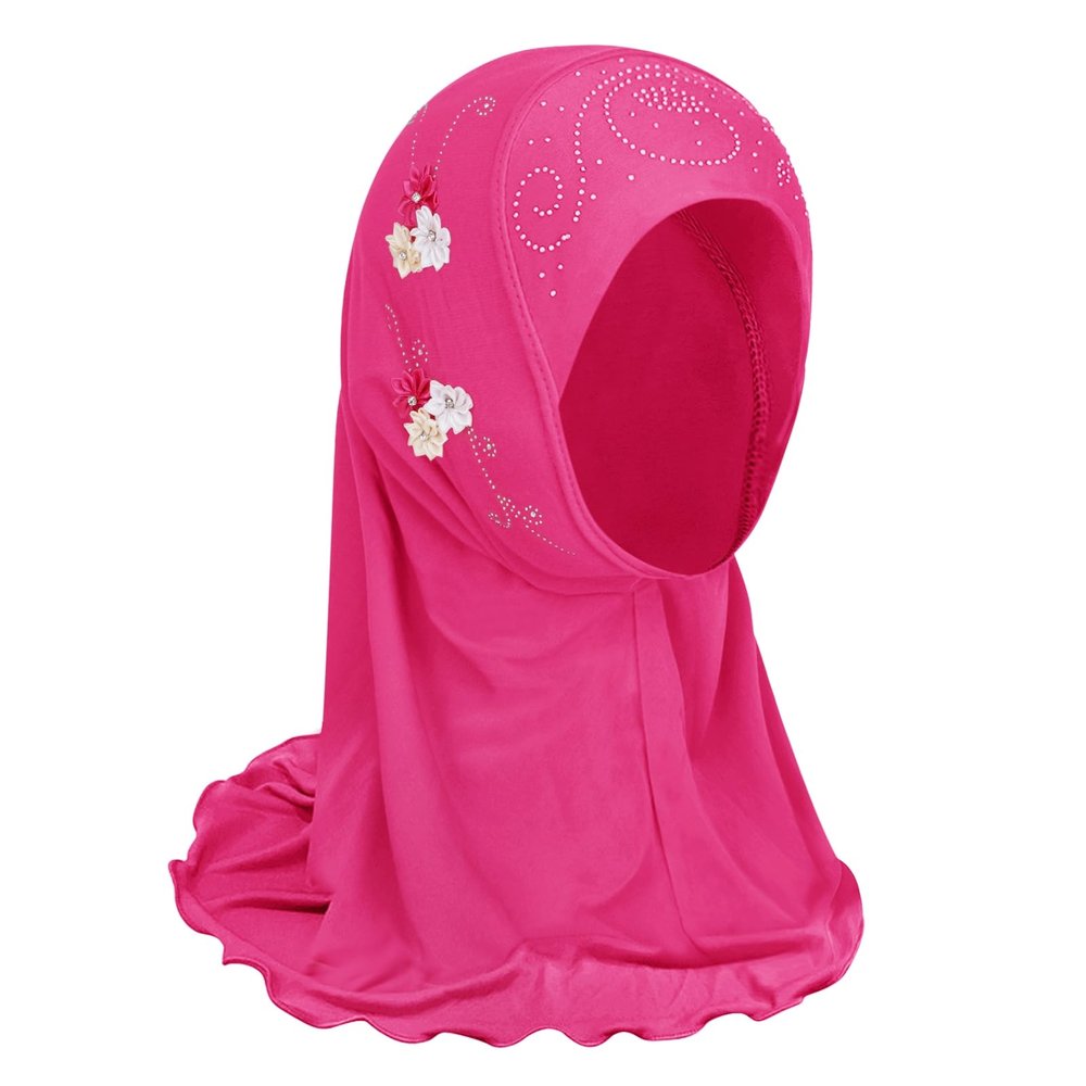 GREUS Girls Hijab Scarf Kids Muslim Headscarf Flower Islamic Arab Head Scarf Wrap One Piece Instant Hijabs for 2-6Y