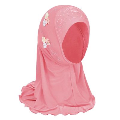 GREUS Girls Hijab Scarf Kids Muslim Headscarf Flower Islamic Arab Head Scarf Wrap One Piece Instant Hijabs for 2-6Y