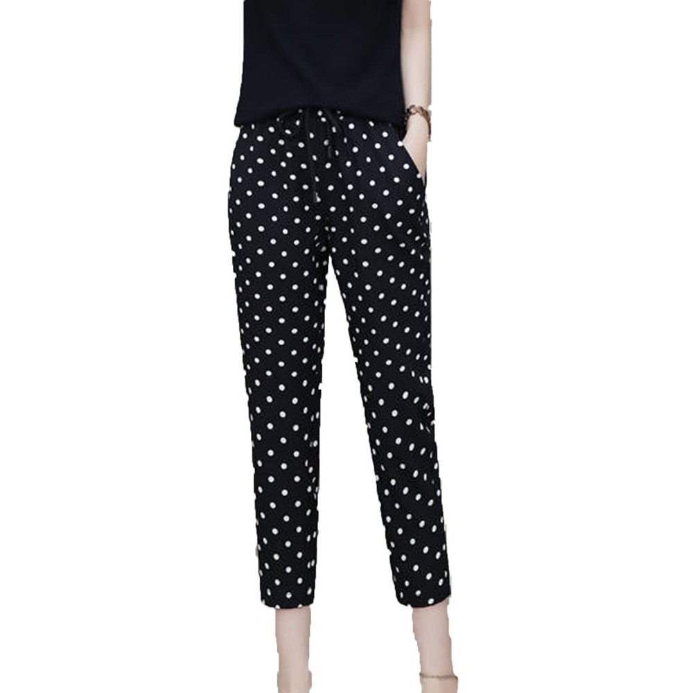 DGHM-JLMY Women's Summer High Waist Slim Harem Ninth Pants Drawstring Elastic Waist Ankle Length Pants Stretch Tapered Pants (Black,Medium,5,OZ)