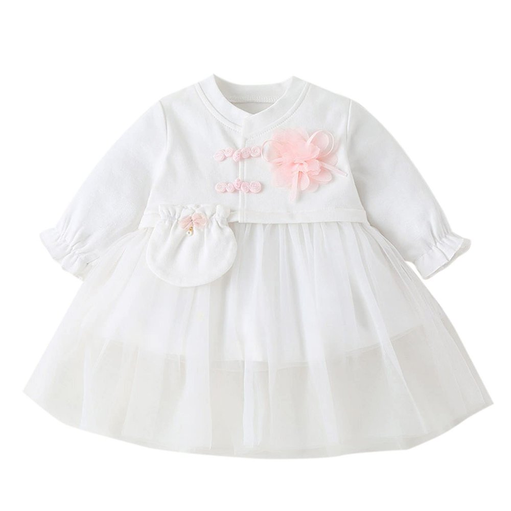 Baby Girls Outfit Kids Toddler Girls Solid Spring Winter Lace Long Sleeve Warm Thick Tulle Princess (White, 9-12 Months)