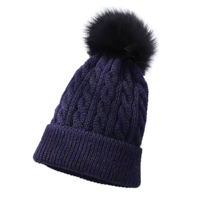 Kids Winter Knit Hat Warm Fleece Lined Hats Children Cable Baby Cute Pompom Cap for 0-3 Years Old Girls (Navy, One Size)