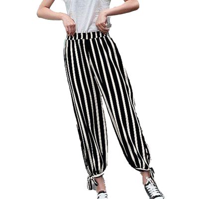 Women's Plaid Polka Dot Loose Casual Pants Workout Sweatpants Elastic Waist Comfy Tie Leg Striped Plaid Long Pants (Black,Small,5,OZ)