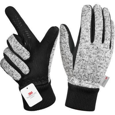 MOREOK Winter Gloves -10F 3M Thinsulate Warm Gloves Bike Gloves Cycling Gloves for Driving/Cycling/Running/Hiking-Gray-XXL