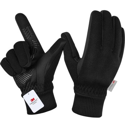 MOREOK Winter Gloves for Men/Women -10F 3M Thinsulate Warm Touch Screen Snow Ski Bicycle Bike Gloves for Driving/Cycling/Running/Hiking-Black-XXL
