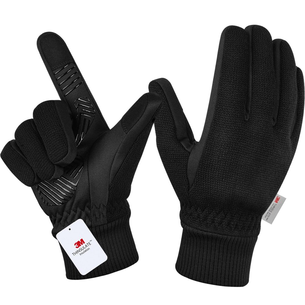 MOREOK Winter Gloves for Men/Women -10F 3M Thinsulate Warm Touch Screen Snow Ski Bicycle Bike Gloves for Driving/Cycling/Running/Hiking-Black-XXL