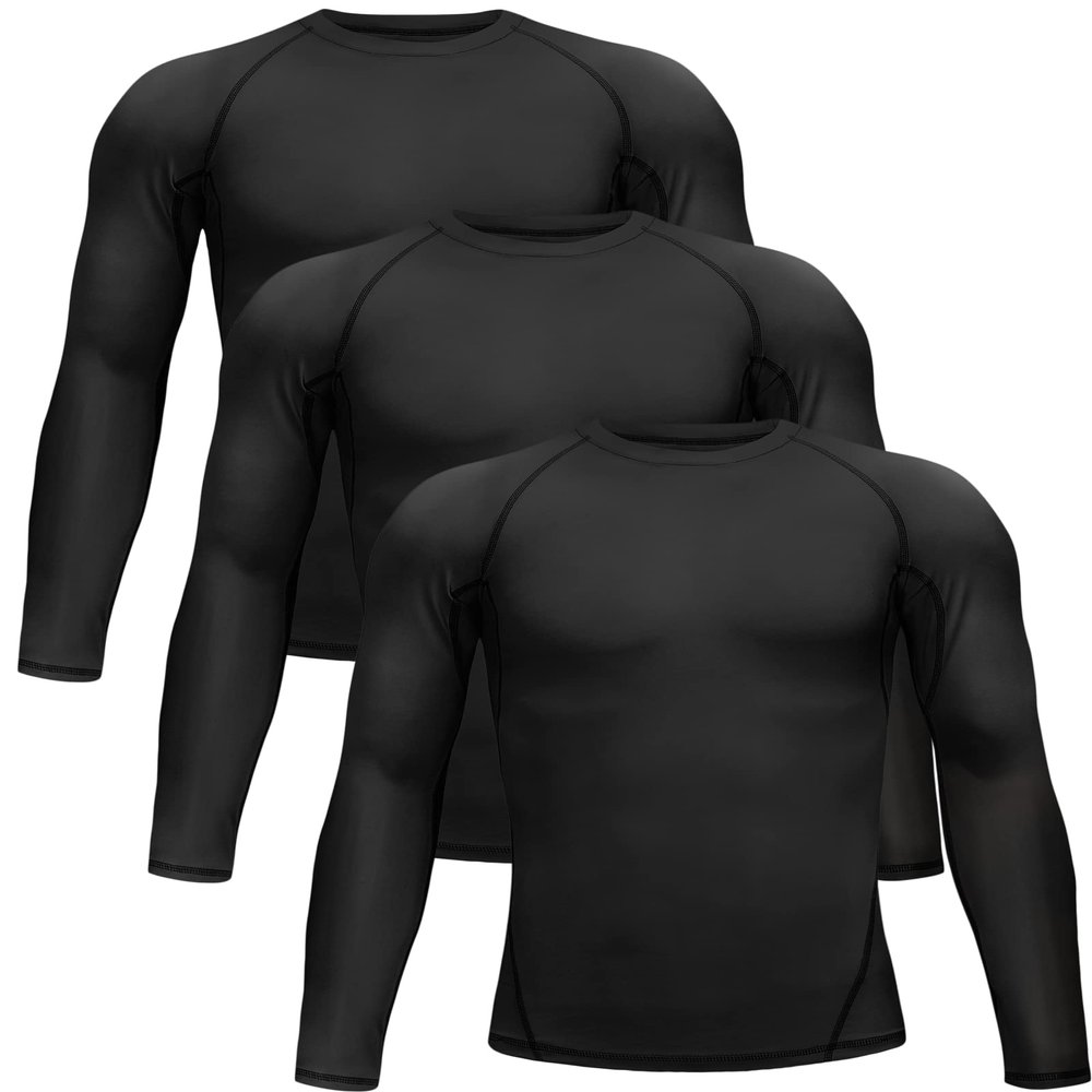 3 Pack Boys' Girls' Compression Shirts Youth Long Sleeve Undershirt Sports Performance Moisture Wicking Baselayer Sets 3Black XL