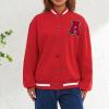 Womens Y2K Bomber Jacket Casual Letter Embroidered Button Down Varsity Jacket PU Long Sleeve Boyfriend Baseball Coat (C-Red , XL ) view 4