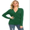 Afibi Womens Slim Fitted Deep V Neck Cross Wrap Top Long Sleeve T-Shirts (X-Large, Dark Green) view 2