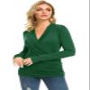 Afibi Womens Slim Fitted Deep V Neck Cross Wrap Top Long Sleeve T-Shirts (X-Large, Dark Green) view 3
