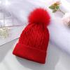 Kids Winter Knit Hat Warm Fleece Lined Hats Children Cable Baby Cute Pompom Cap for 0-3 Years Old Girls (Red, One Size) view 2