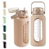 SIEROZUR 64oz Glass Water Bottle with 2-in-1 Straw Lid Large Half Gallon Water Bottle with Time Marker & Removable Silicone Sleeve,Wide Mouth BPA-Free Borosilicate Bottle for Gym, Workout & Daily Use view 1