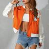 Womens Y2K Bomber Jacket Casual Letter Embroidered Button Down Varsity Jacket PU Long Sleeve Boyfriend Baseball Coat (B-Orange , XL ) view 3