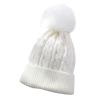 Kids Winter Knit Hat Warm Fleece Lined Hats Children Cable Baby Cute Pompom Cap for 0-3 Years Old (White, One Size) view 1