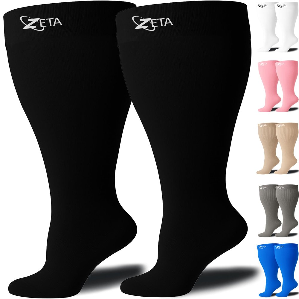 Zeta Wear 1 Pair Plus Size Knee-High Compression Socks - Closed Toe, 15-19 mmHg Graduated Support for Women & Men | Wide Calf Fit Up to 26" | Swelling, Varicose Veins, Nurses, Pregnancy, Travel
