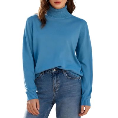 SANGTREE Womens Long Sleeve Turtleneck Sweater Lightweight Pullover Knitted Sweater Haze Blue US L