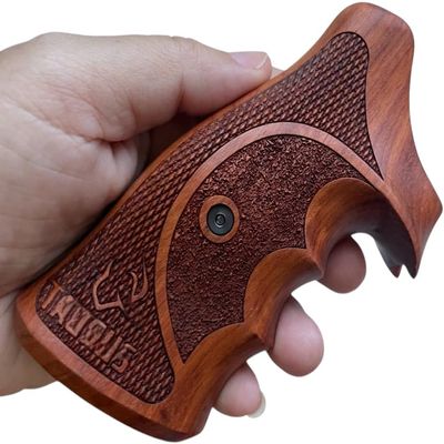 New Hardwood Grip Compatible with Taurus Compact Frame Tracker/Judge 17 44 415 425 450 617 627 692 Rough Texture & Checker Engraved #TRACKER05, Brown