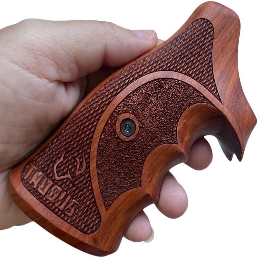 New Hardwood Grip Compatible with Taurus Compact Frame Tracker/Judge 17 44 415 425 450 617 627 692 Rough Texture & Checker Engraved #TRACKER05, Brown