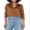 Amazon Essentials Women's Classic-Fit Satin Button Down Blouse, Dark Chestnut Brown, Leopard, Small view 1
