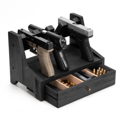 DGWJSU Pistol Rack Gun Safe, Real Wood Handgun Rack Holder for Gun Cabinet Accessories, Rustic Style Gun Rack Organizer for Nightstand, Gifts for Men