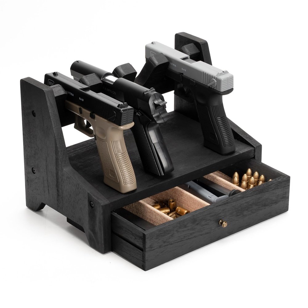 DGWJSU Pistol Rack Gun Safe, Real Wood Handgun Rack Holder for Gun Cabinet Accessories, Rustic Style Gun Rack Organizer for Nightstand, Gifts for Men