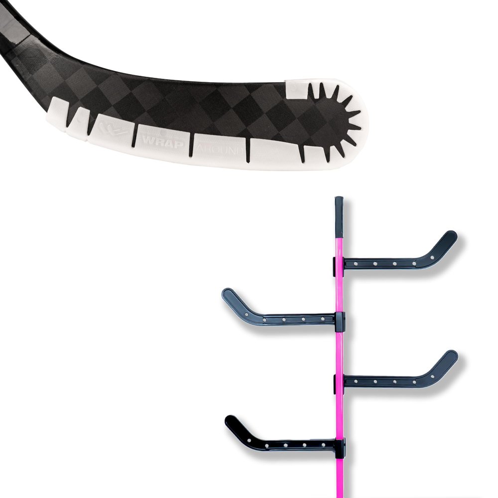 Wraparound Hockey Stick Blade Wrap Around Protector & Dry Stick 4 Pack Bundle for Hockey Equipment Storage (White Single Wrap + 4 Pack)