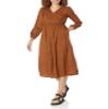 Amazon Essentials Women's Lightweight Georgette Long Sleeve V-Neck Midi Dress (Available in Plus Size), Dark Chestnut Brown Diamond, X-Large view 1