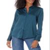 Amazon Essentials Women's Classic-Fit Satin Button Down Blouse, Dark Navy, Diamond, Medium view 1