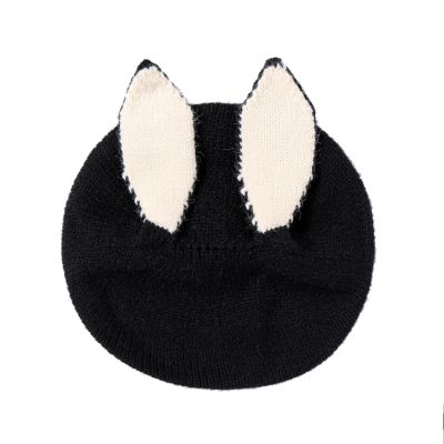 Infant Baby Girls Boys Soft Warm Knit Hat Winter Patchwork Rabbit Ear Cap Hat Baby Hats 6-12 Months (Black, One Size)