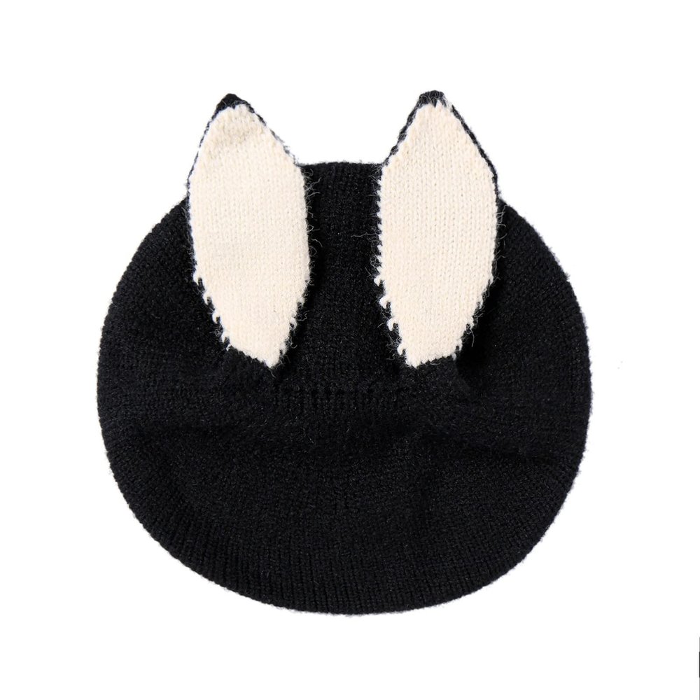 Infant Baby Girls Boys Soft Warm Knit Hat Winter Patchwork Rabbit Ear Cap Hat Baby Hats 6-12 Months (Black, One Size)