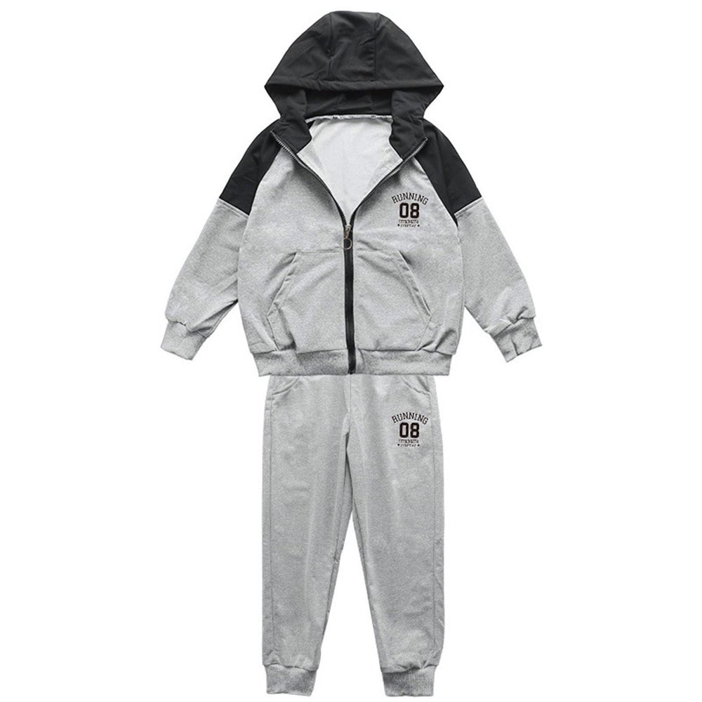 dPois Boy's Tracksuit 2 Pieces Sport Outfit Hoodie Sweatshirt and Sweatpants Jogging Pants Set Activewear Gray 2-3 Years