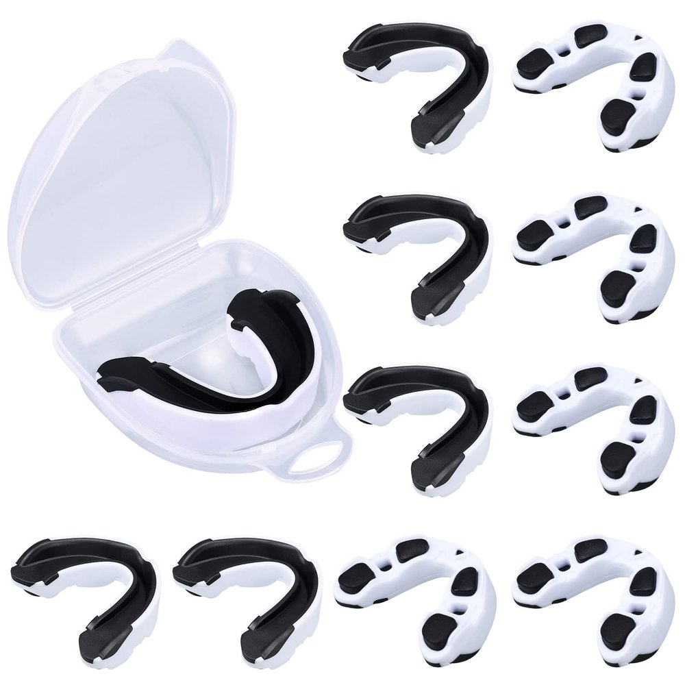 10 Pcs Sport Mouth Guards Gum Teeth Armor Game Guard for Boxing Basketball Football Hockey Karate Basketball Rugby Match (Black with White)