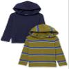 Amazon Essentials Toddler Boys' Lightweight Long-Sleeve Hooded T-Shirt, Pack of 2, Dark Navy/Green Stripe, 2T view 1