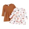 2 Packs Toddler Girls Longsleeve Crewneck Floral Dresses Forest Animals Longsleeve Dresses 2-3 Years view 1