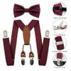 BEWDIO Adjustable Suspenders and Bow Tie Set for Boys, Burgundy Bowtie and Elastic Suspenders with 4 Strong Metal Clips (4-02-1) view 2