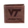 Team Sports America NCAA Virginia Tech University Brown Wallet | Bi-Fold | Officially Licensed Stamped Logo | Made of Leather | Money and Card Organizer | Gift Box Included view 1