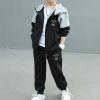dPois Boy's Tracksuit 2 Pieces Sport Outfit Hoodie Sweatshirt and Sweatpants Jogging Pants Set Activewear Black 5-6 Years view 3
