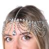 wekicici Boho Rhinestone Head Chain Wedding Crystal Tassel Forehead Headpiece Indian Festival Costume Accessories for Women Halloween (Gold) view 1