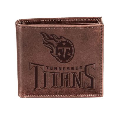 Team Sports America NFL Tennessee Titans Brown Wallet | Bi-Fold | Officially Licensed Stamped Logo | Made of Leather | Money and Card Organizer | Gift Box Included