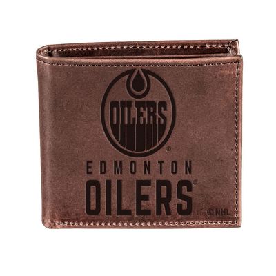 Team Sports America NHL Edmonton Oilers Brown Wallet | Bi-Fold | Officially Licensed Stamped Logo | Made of Leather | Money and Card Organizer | Gift Box Included