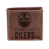 Team Sports America NHL Edmonton Oilers Brown Wallet | Bi-Fold | Officially Licensed Stamped Logo | Made of Leather | Money and Card Organizer | Gift Box Included view 1