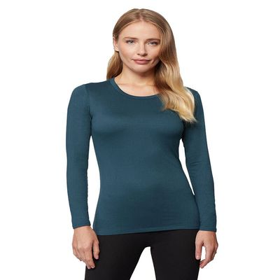 32 Degrees Women's Lightweight Baselayer Crew Top | Long Sleeve | Form Fitting | 4-Way Stretch | Thermal, Majolica Blue, X-Small