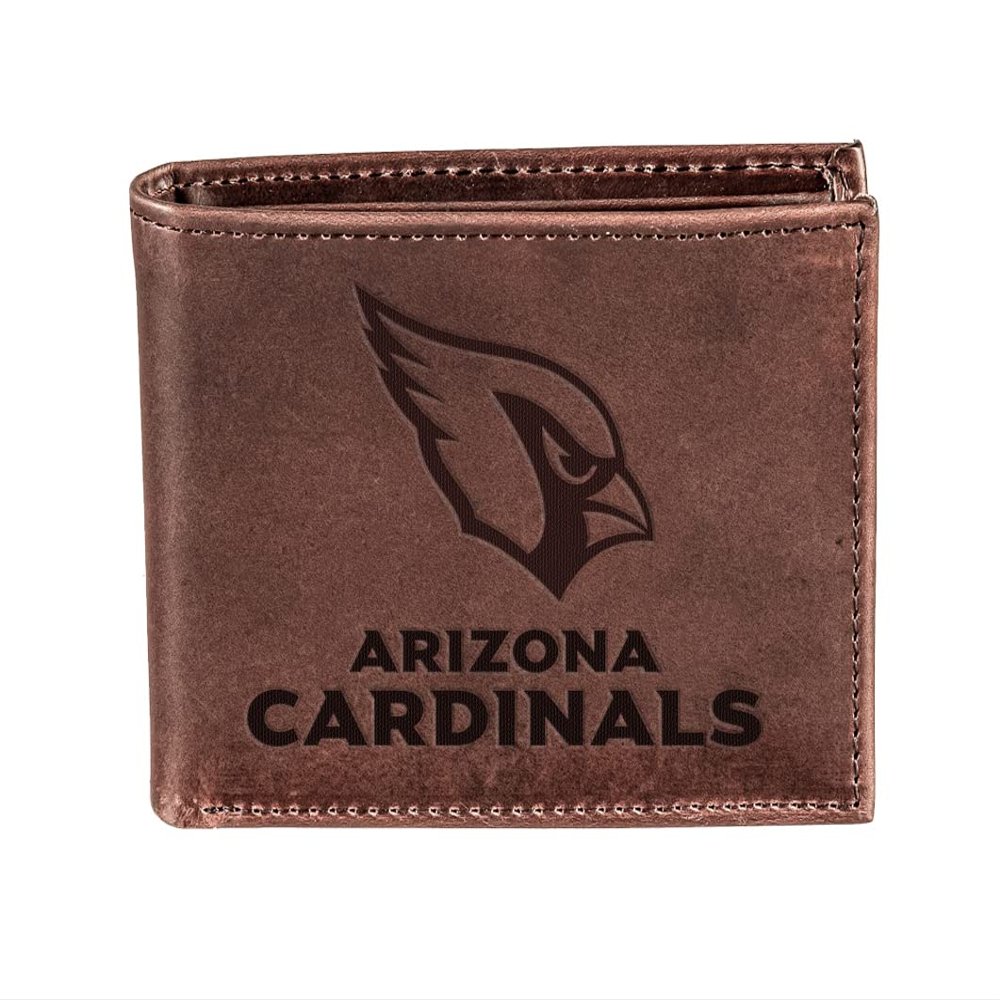 Team Sports America NFL Arizona Cardinals Brown Wallet | Bi-Fold | Officially Licensed Stamped Logo | Made of Leather | Money and Card Organizer | Gift Box Included