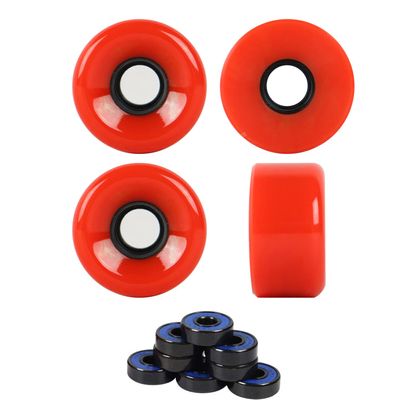 Blank Skateboard 82A USA Made Cruiser Wheels 61mm x 32mm Red + ABEC 7 Bearings