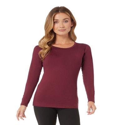 32 Degrees Women's Lightweight Baselayer Crew Top | Long Sleeve | Form Fitting | 4-Way Stretch | Thermal, Maroonish, Medium